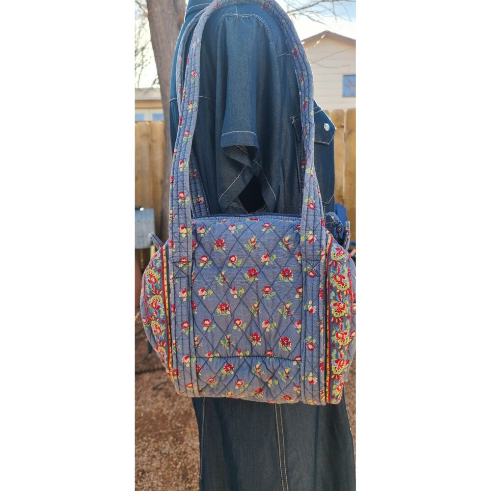 OK Brand Blue with Red Floral Shoulder Lunch Purse Bag